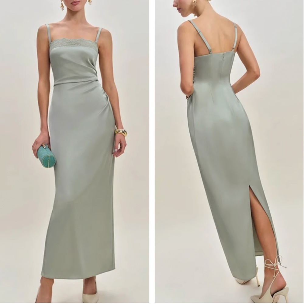 Reformation Light Green Satin Midi Dress